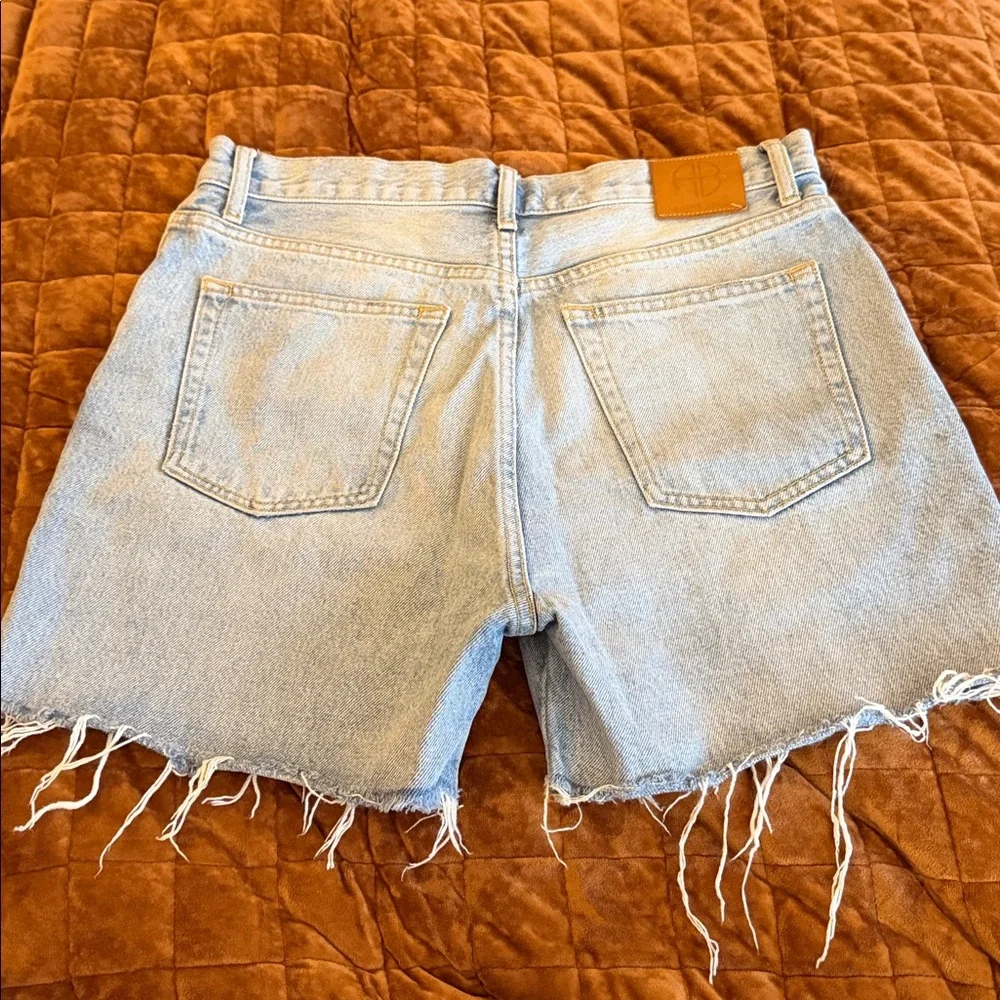 Anine Bing Light Blue Jean Shorts with Frayed Hem - Picture 4 of 7